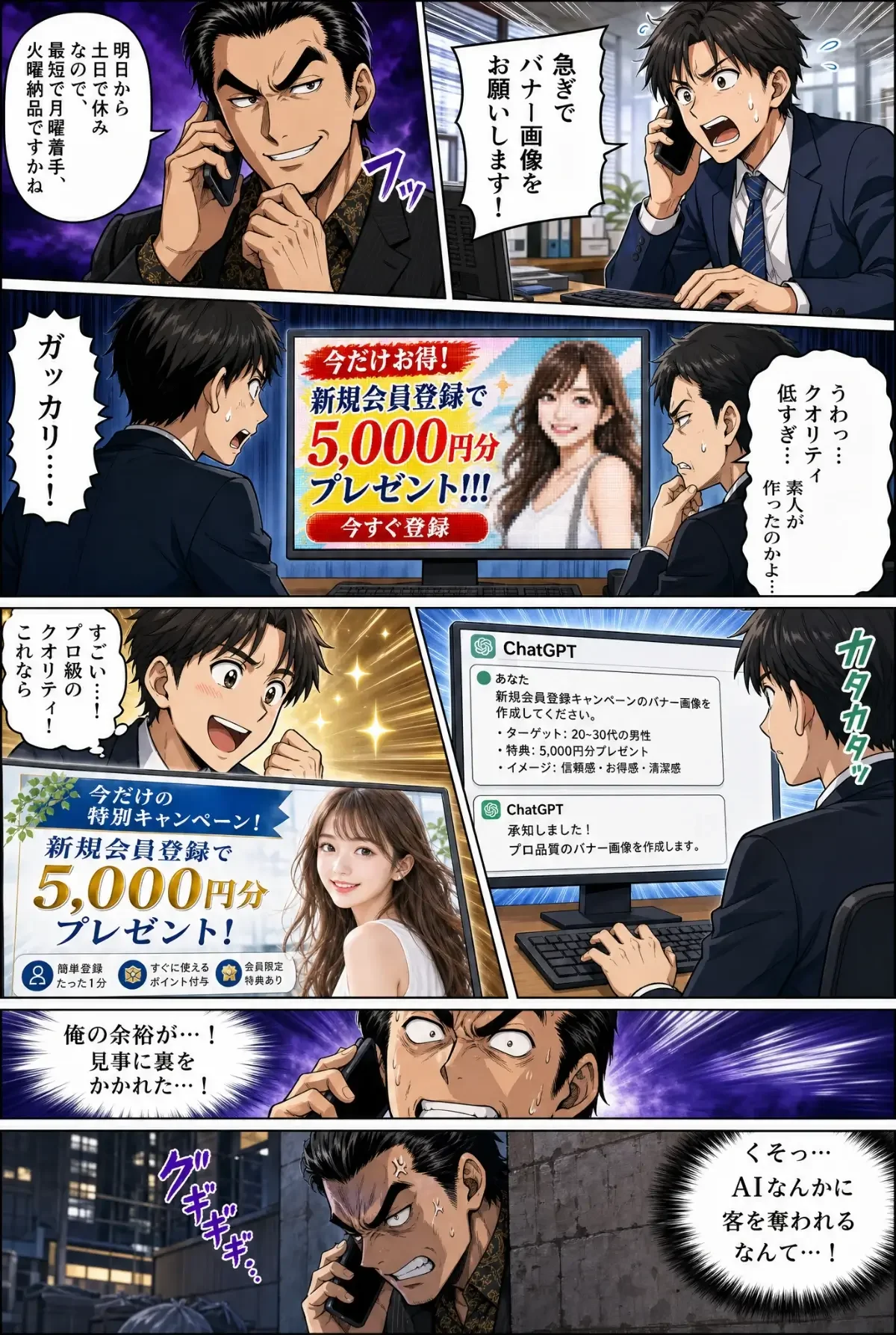 バナー制作の現場のマンガ