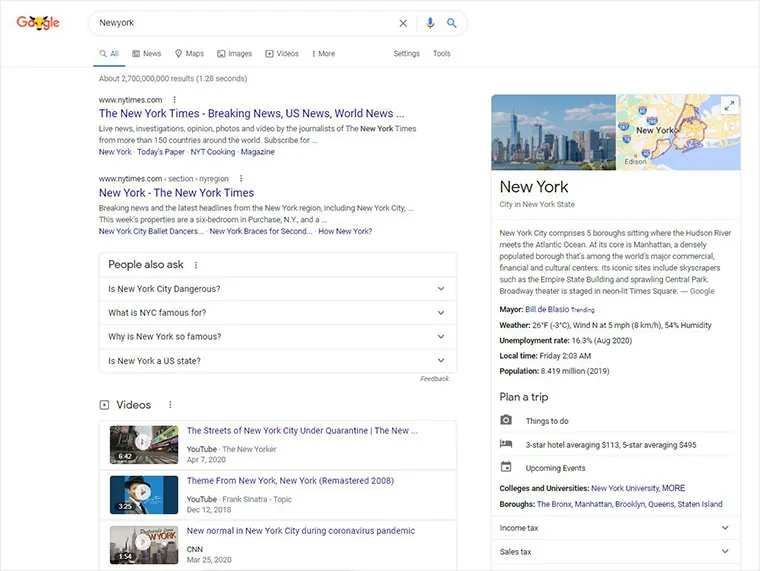 アメリカのGoogle検索結果