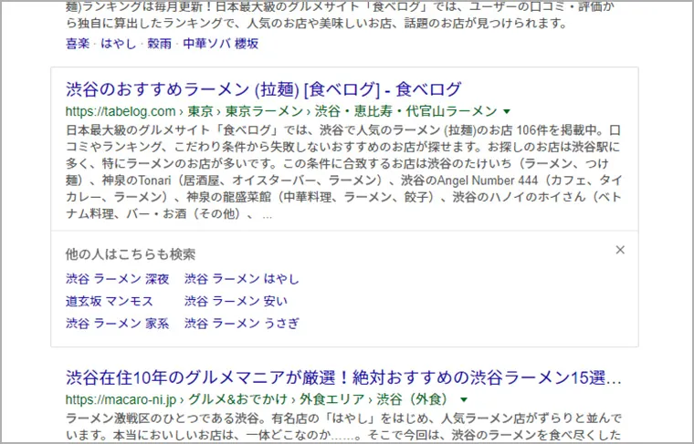 パソコンでの「他の人はこちらも検索」
