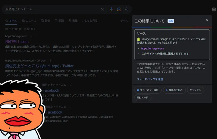 風俗売上ドットコムのAbout this result表示